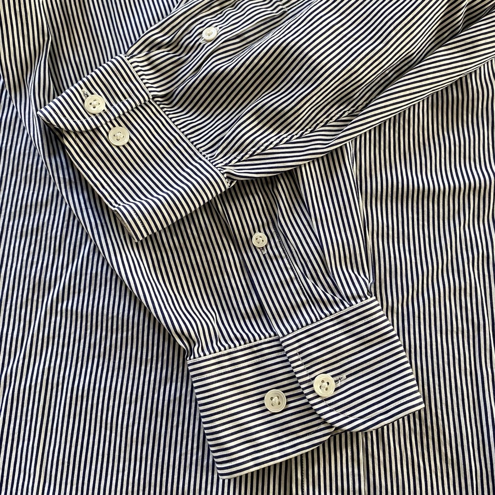 Faconnable Shirt 5 16.5R Navy Stripe Button Up 100% Cotton Long Sleeve France‎ - Picture 13 of 16